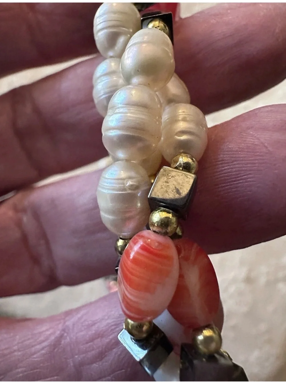 Multi-Strand Twisted Freshwater Pearl ? and Hematite ? Necklace